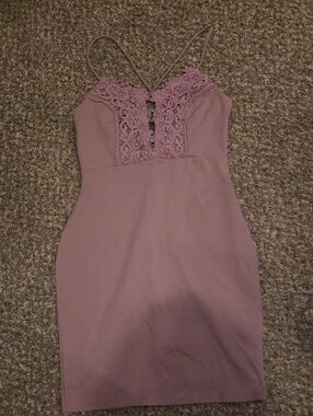 Haute Monde Dusty Rose Lace-Front Mini Dress